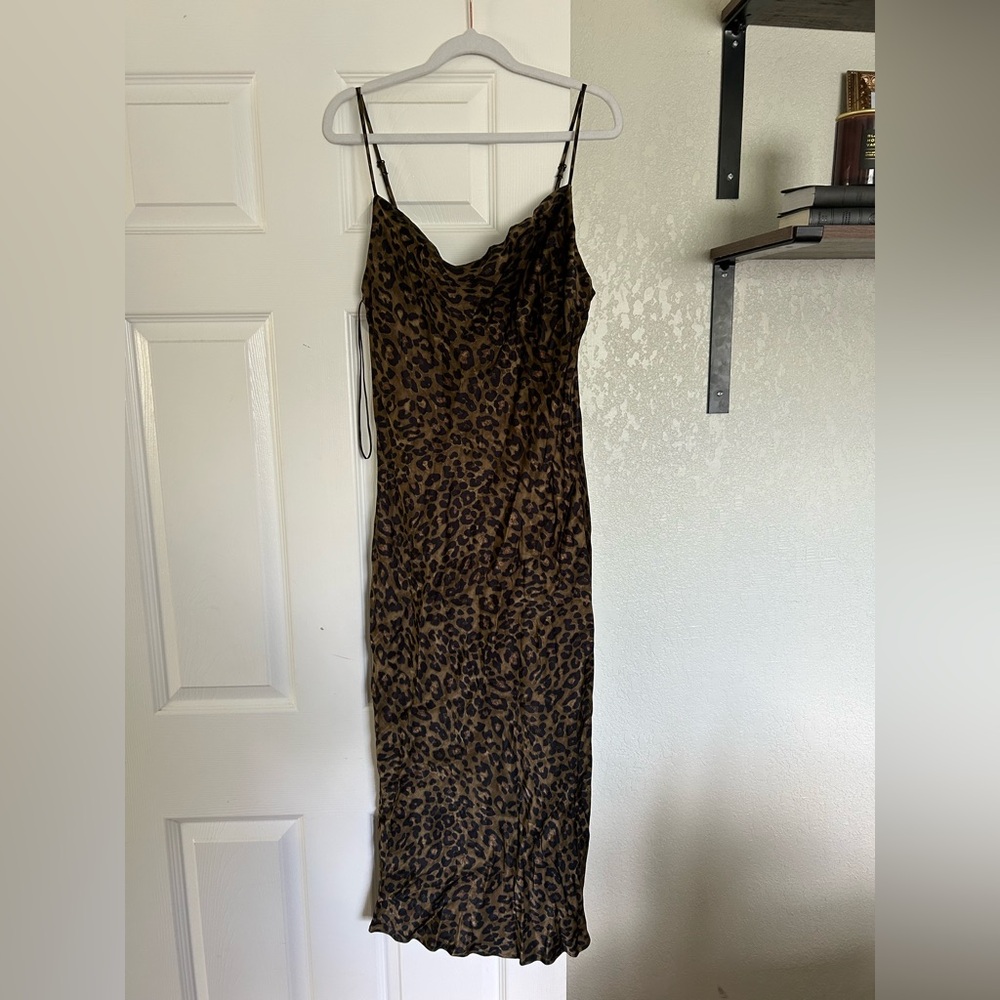 Zara Brown Leopard-Print Midi Slip Dress